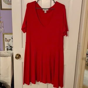 Red v neck swing dress with tie sleeve detail